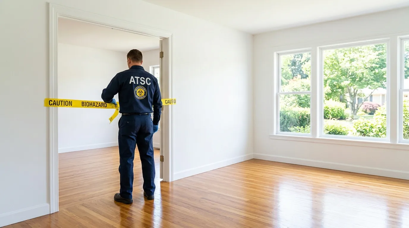 Certified biohazard cleanup crew performing Trauma Scene Cleanup in Southold